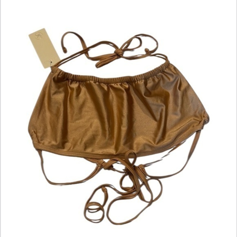 Ris-k copper gold bikini wrap top swimsuit size large NWT